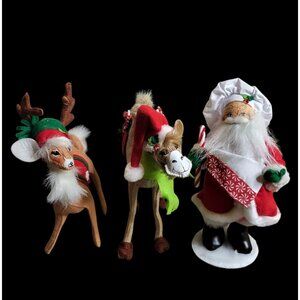 3 Annalee 10" Felt Christmas Figures Santa Chef Camel Reindeer